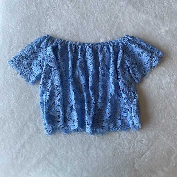 Express Tops - Express Lace Off The Shoulder Crop Top
